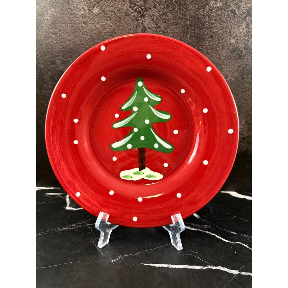 World Market Ceramiche Toscane 8.5in Salad Plate Red Dots Tree